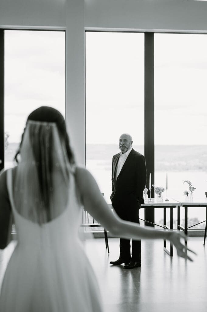 bride emotional first look with dad