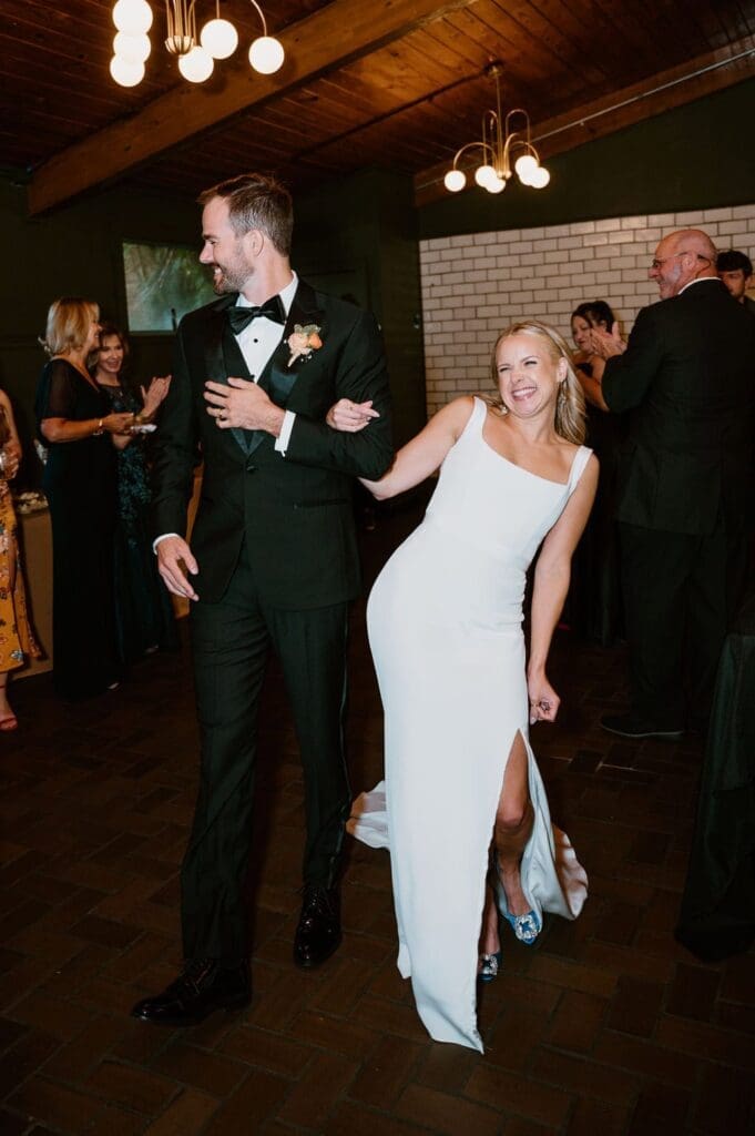 wedding couple at reception in fayetteville arkansas