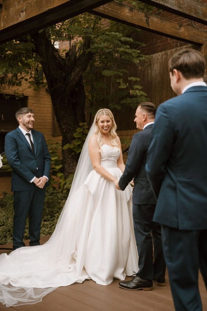 bride and groom during intimate wedding ceremony in st louis mo