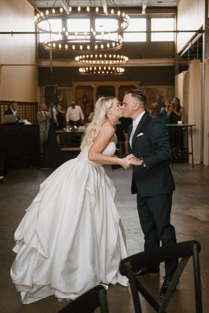 bride and groom at wedding reception on the hill stl mo